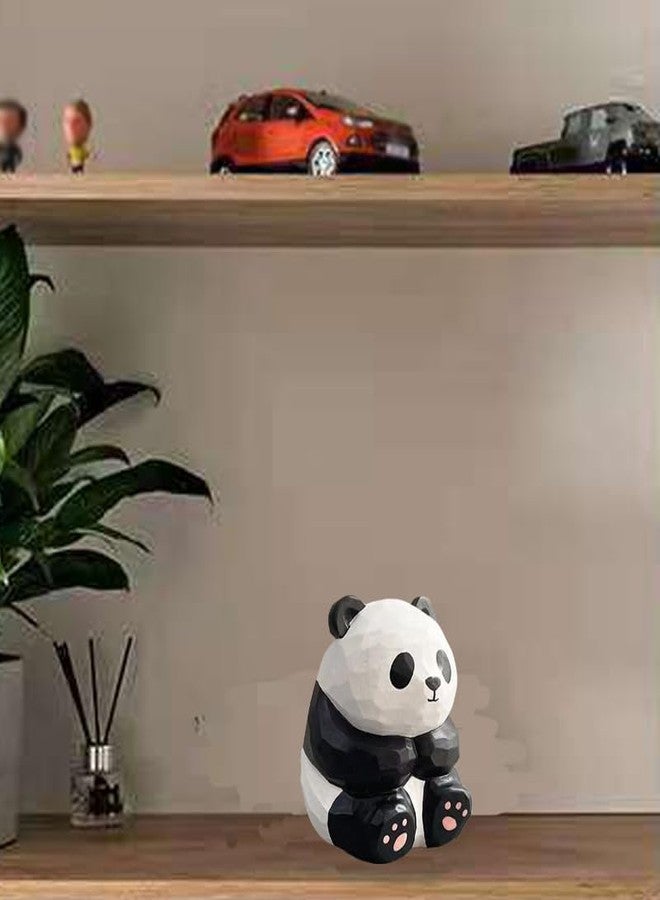 ALHBEJT Handcarved Wooden Panda Statue Panda Figurine Ornament Carving Animal Statue Mini Panda Sculptures for Living Room Bookshelf Bedroom Office Table Decorations - Image 4
